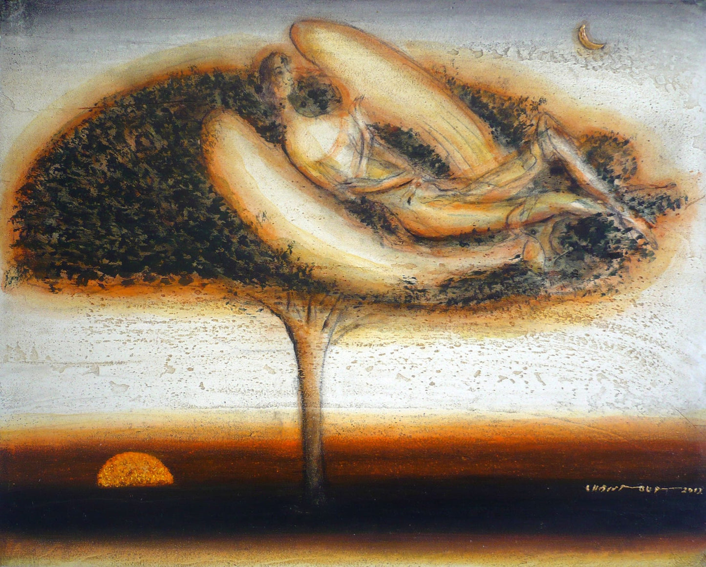 Hammoud Chantout Syria/France - ملاك يتامل القمر original artwork available at marsoum art collective